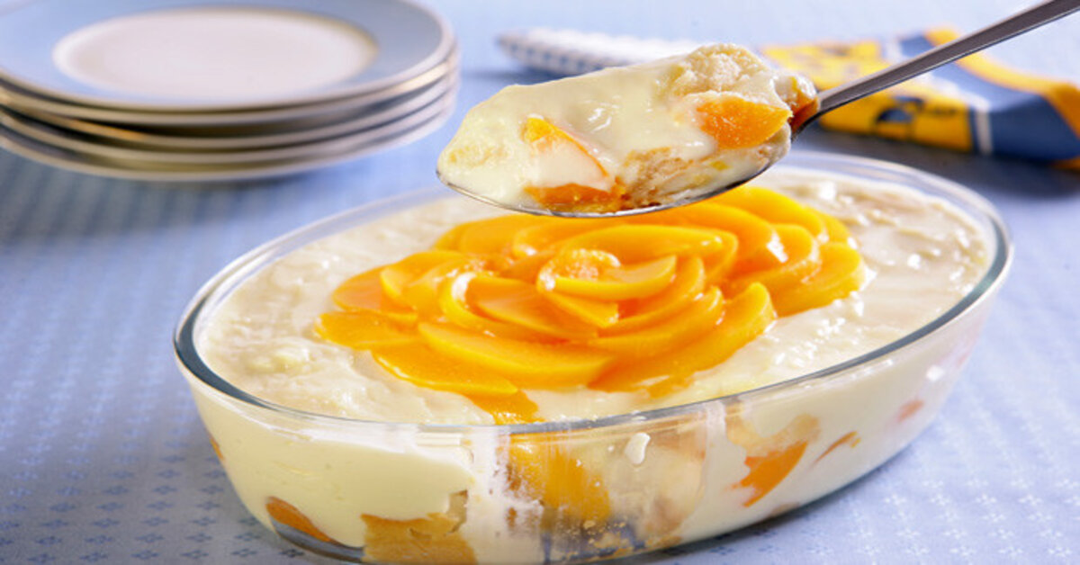 Pavê de pêssego em calda – Pura delícia – Receitas Fáceis e Práticas